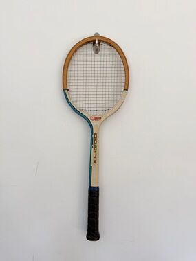 Vintage Garcia XL-300 Wood Tennis Racket in Cream & Teal READ NOTES